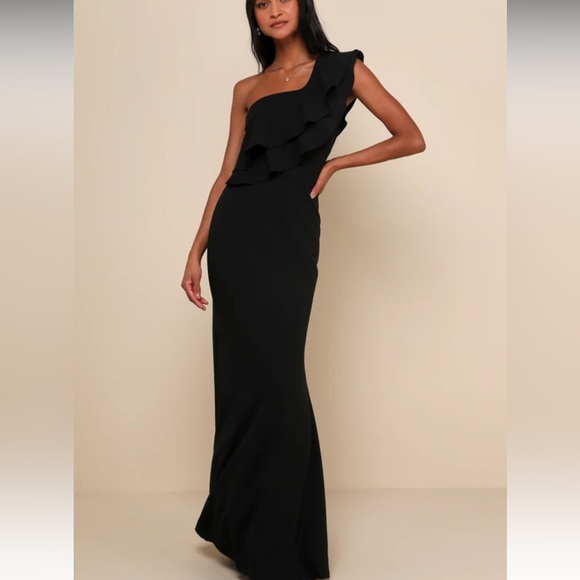 Lulus Ruffled One Shoulder Gown - Picture 2 of 6